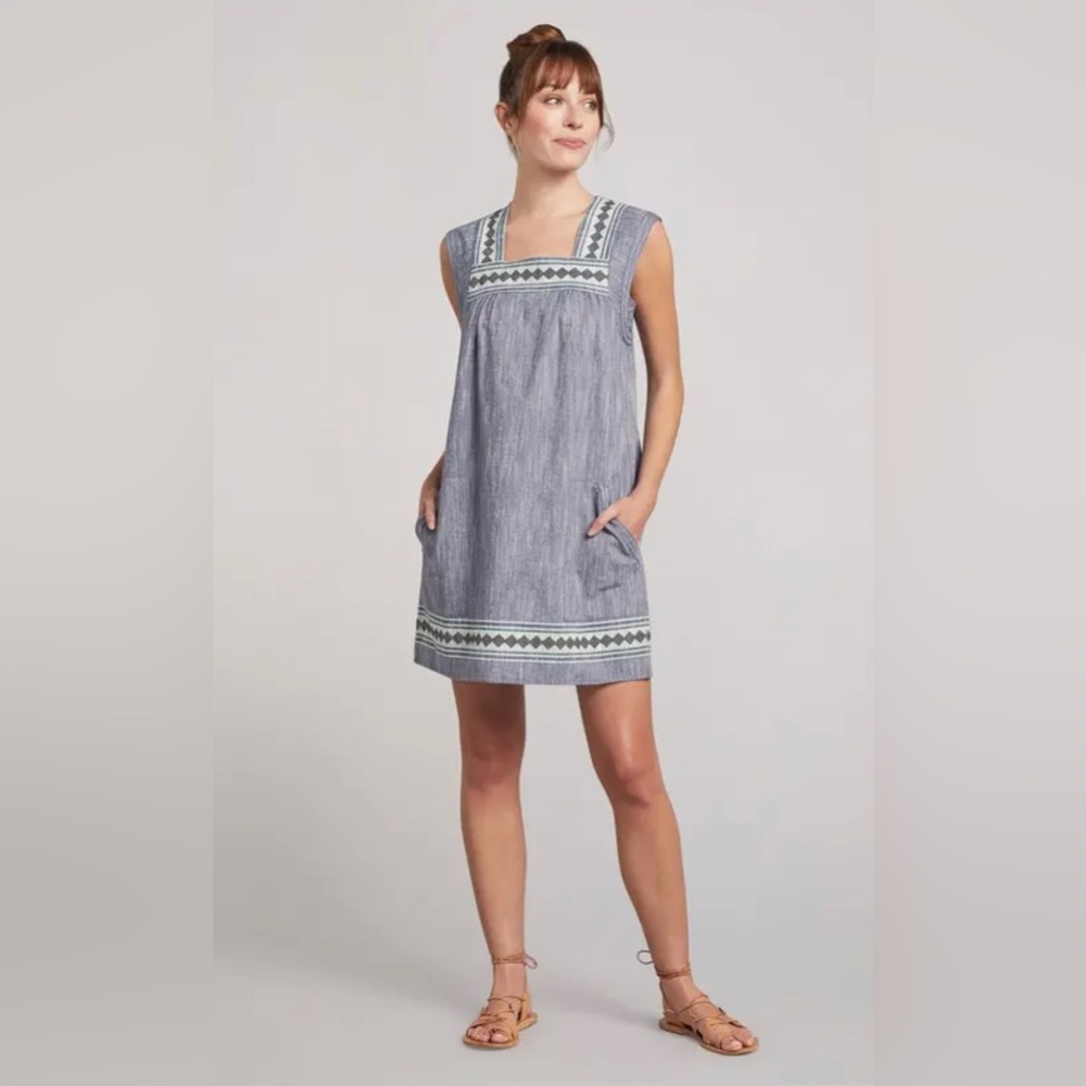 Faherty Blue Embroidered Shift Dress